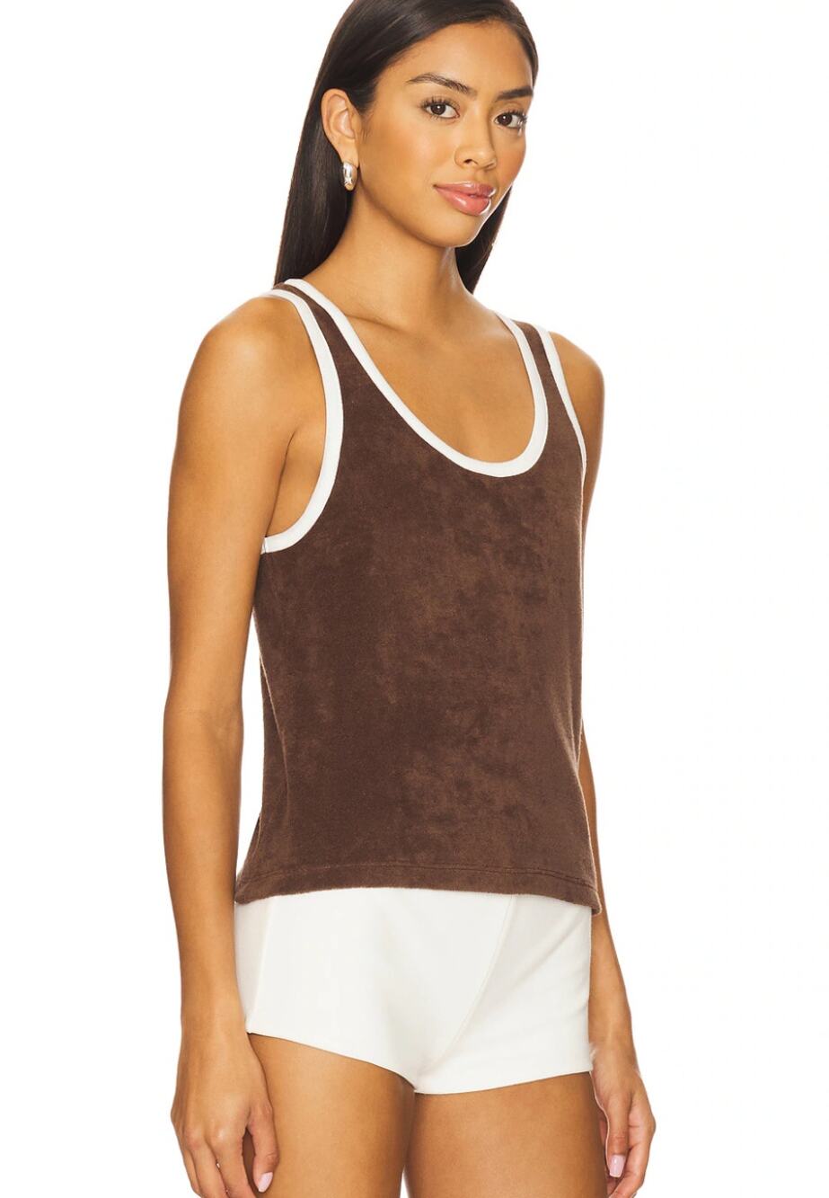 RE/DONE Scoop Neck Terry Tank Top Brunette Brown Ringer Trim Womens Medium